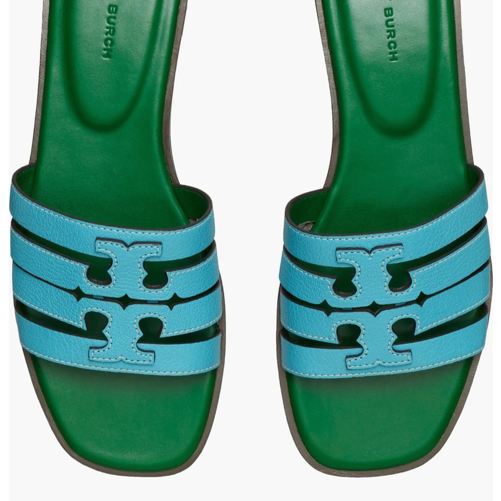 Tory Burch Women's Blue and Green Sandals logo (never worn)